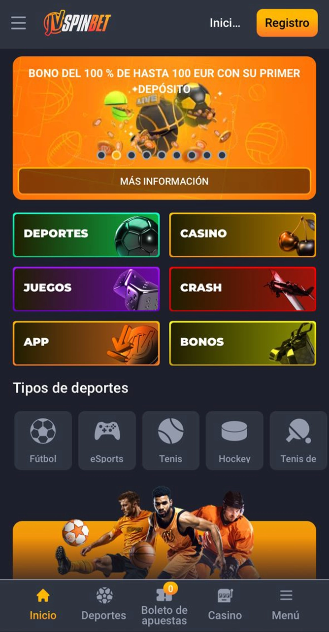 Consulta la página de bienvenida de la aplicación JVSpin.