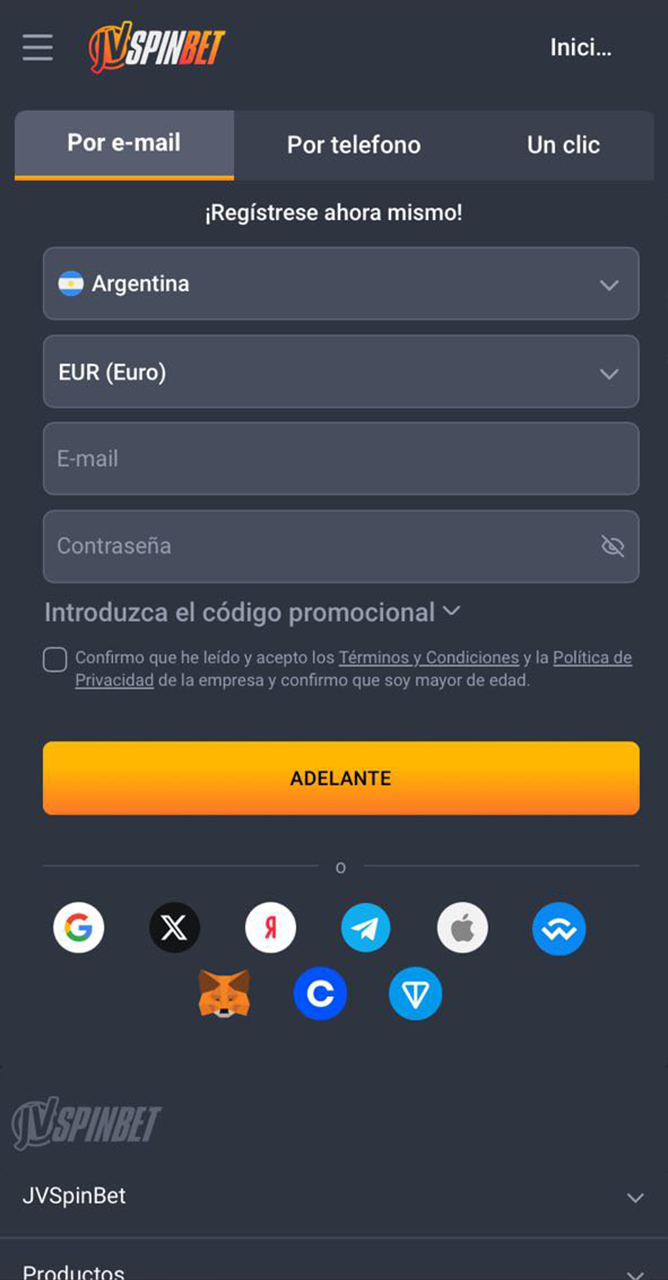 Antes de comenzar a jugar, complete un registro rápido en JVSpin.