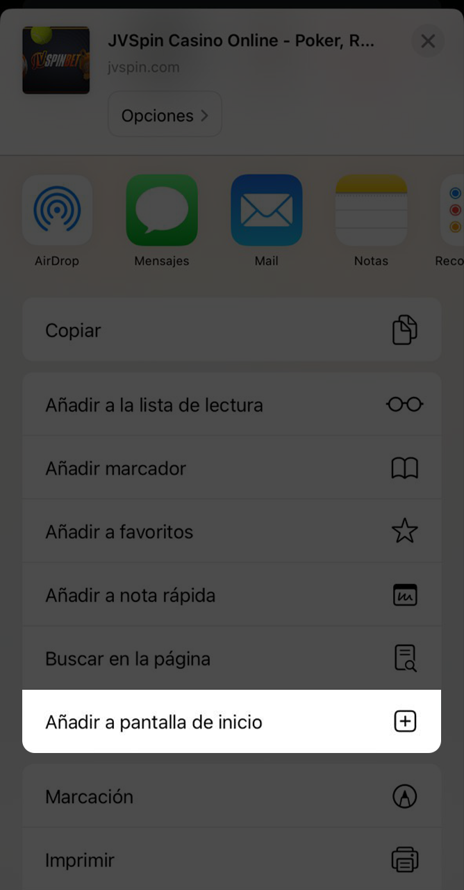 Añade la aplicación JVSpin a la pantalla de inicio de tu teléfono inteligente.