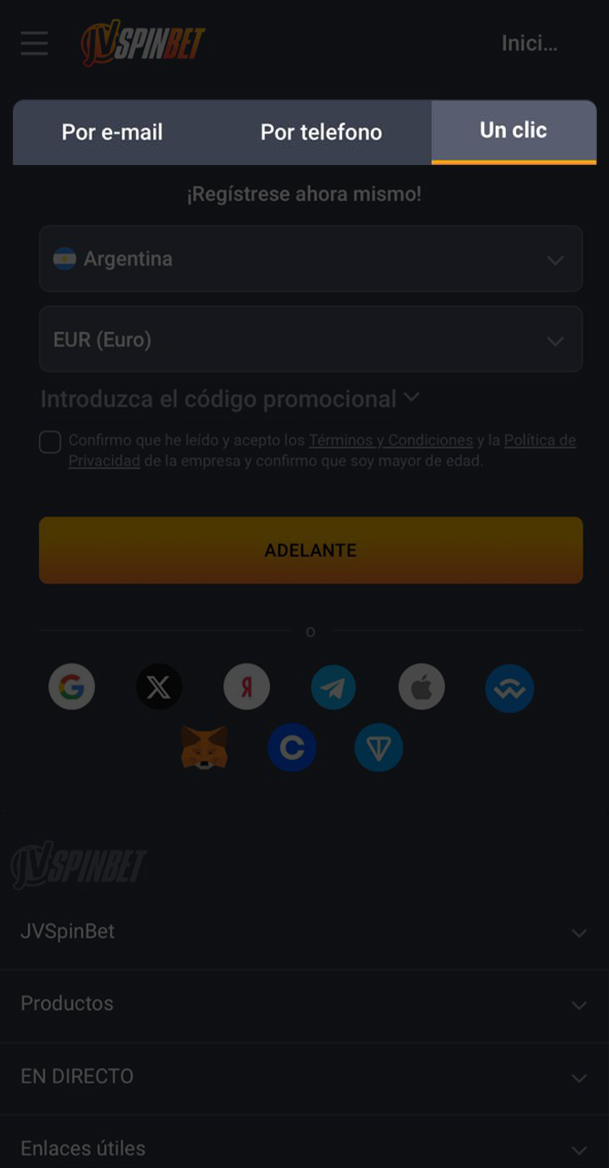 Seleccione un método de registro adecuado entre los disponibles en JVSpin.