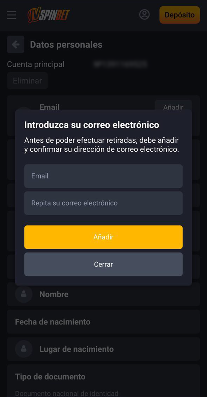 Verificación completa vía SMS o correo electrónico en JVSpin.