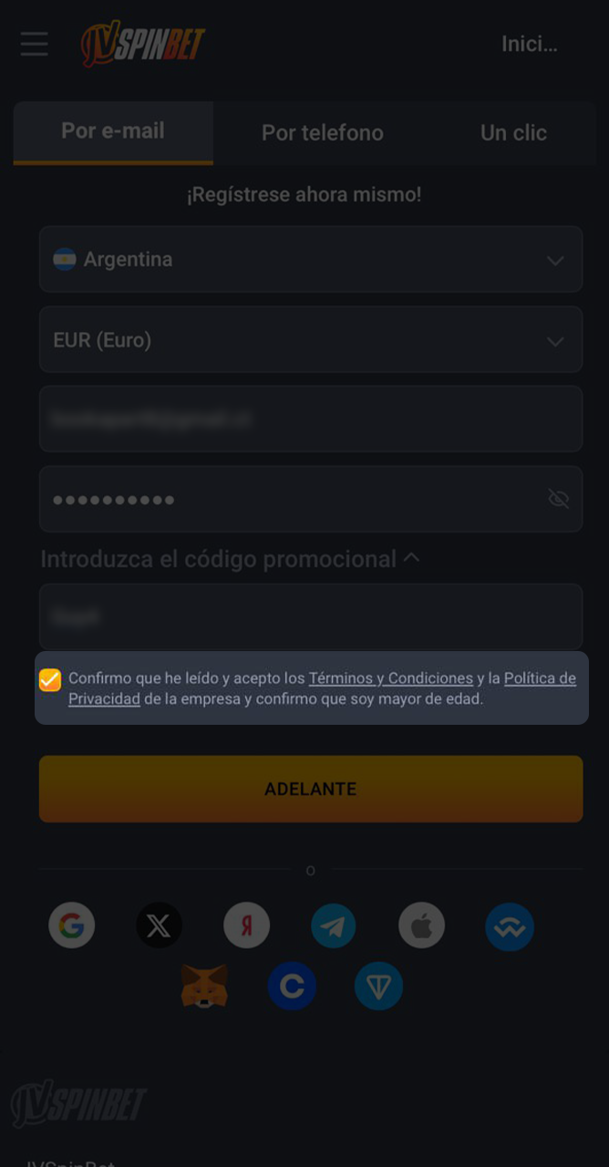 Por favor lea y confirme que ha leído los términos y condiciones de JVSpin.